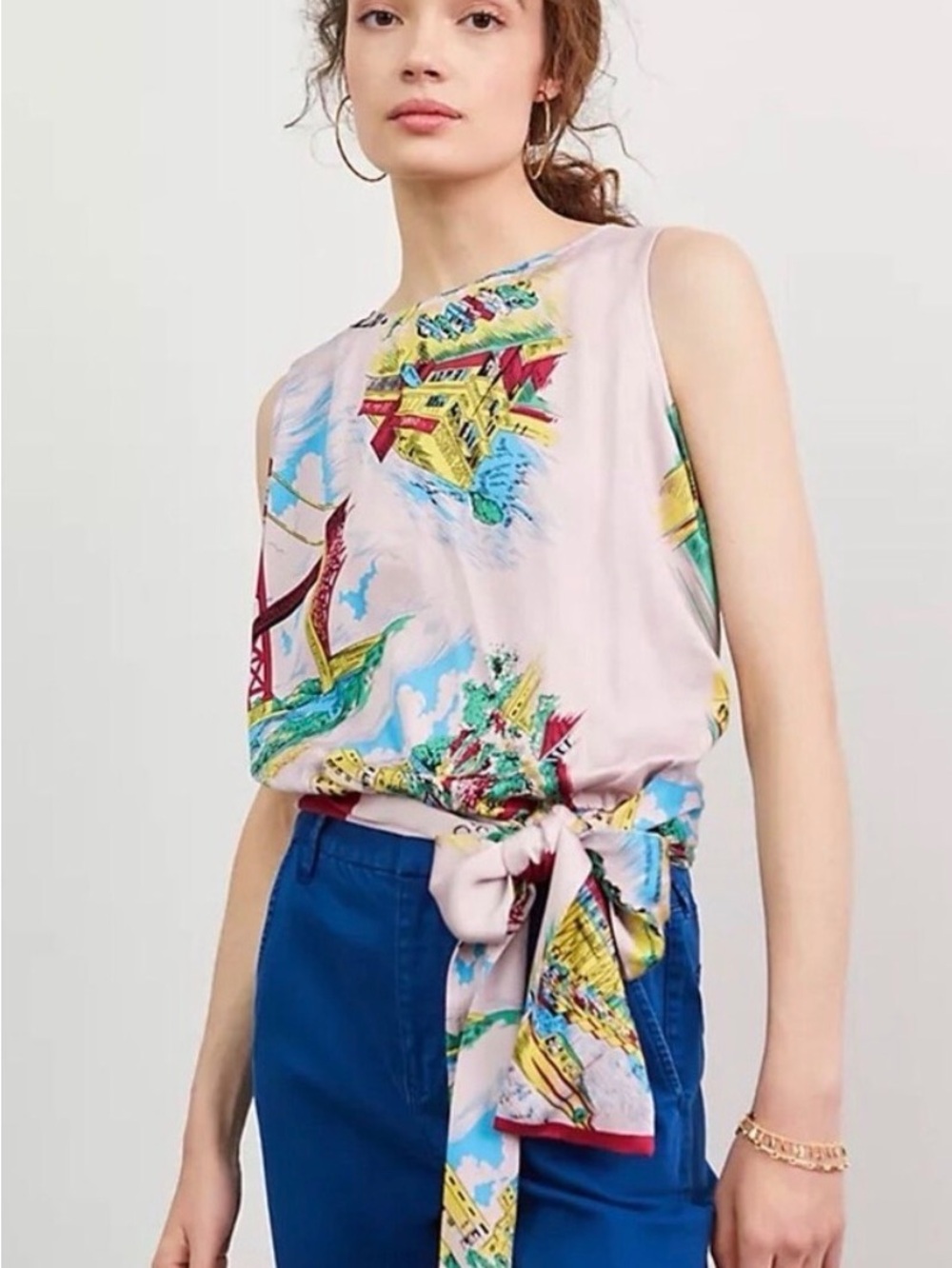 Anthropologie Tiny Light Pink San Francisco Scenic Print Tie-Waist Tank BNWT